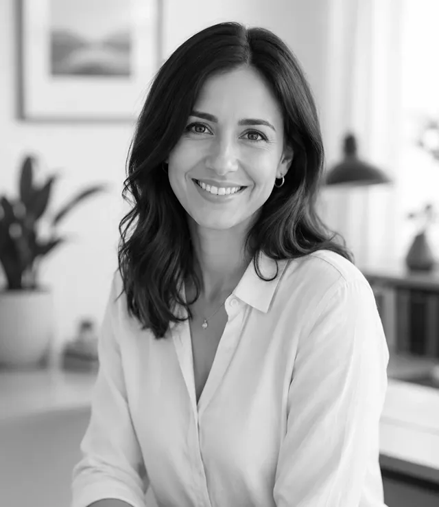 Portrait of Maria smiling at her desk